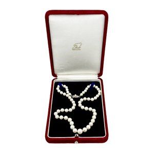 Una Pearl Designer Vintage Japanese Cultured Akoya Pearl Necklace Box- Sterling
